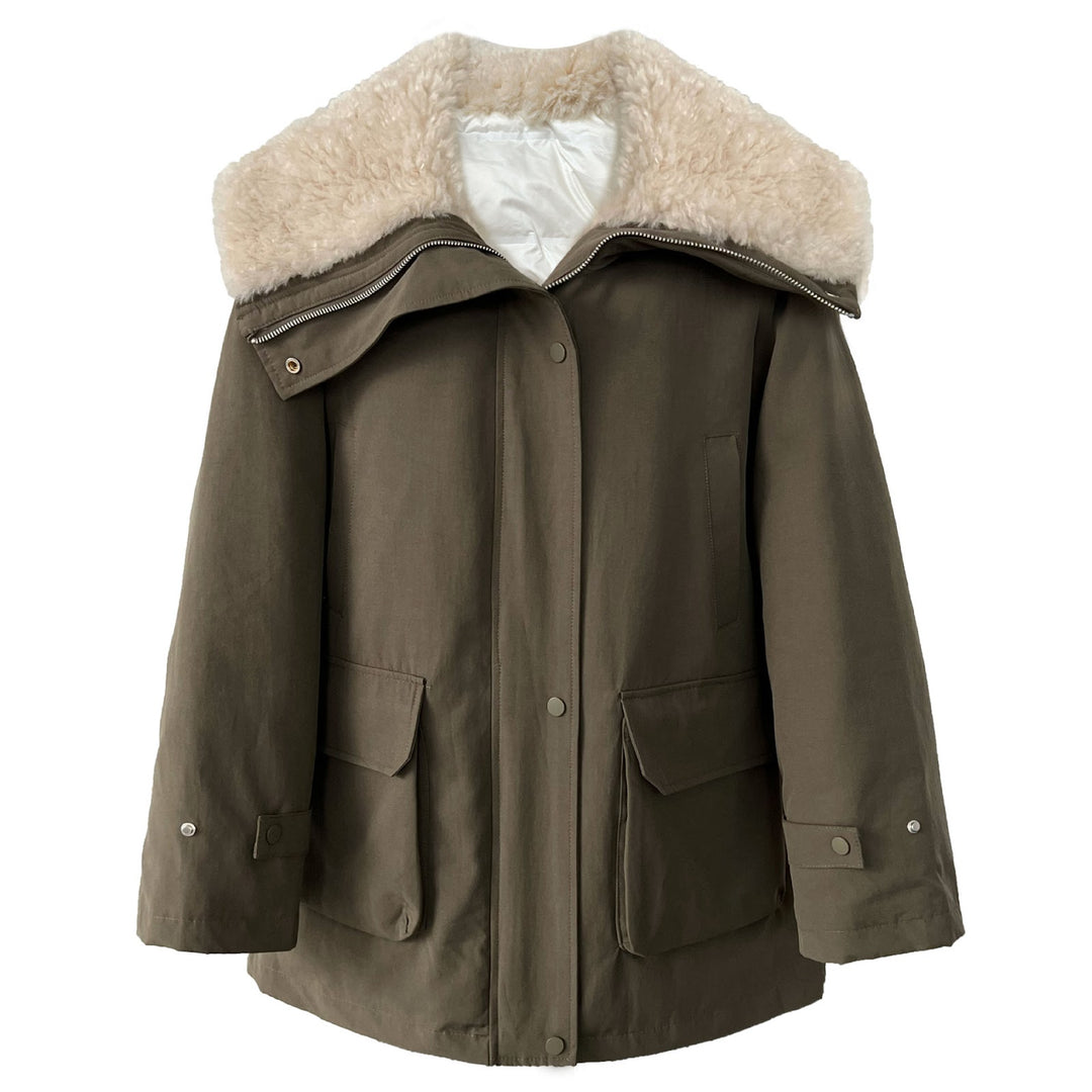 Parka-down jacket with lamb fleece lining