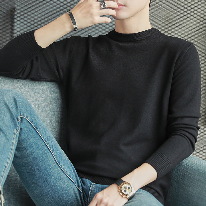 Men's knitted sweater with stand-up collar