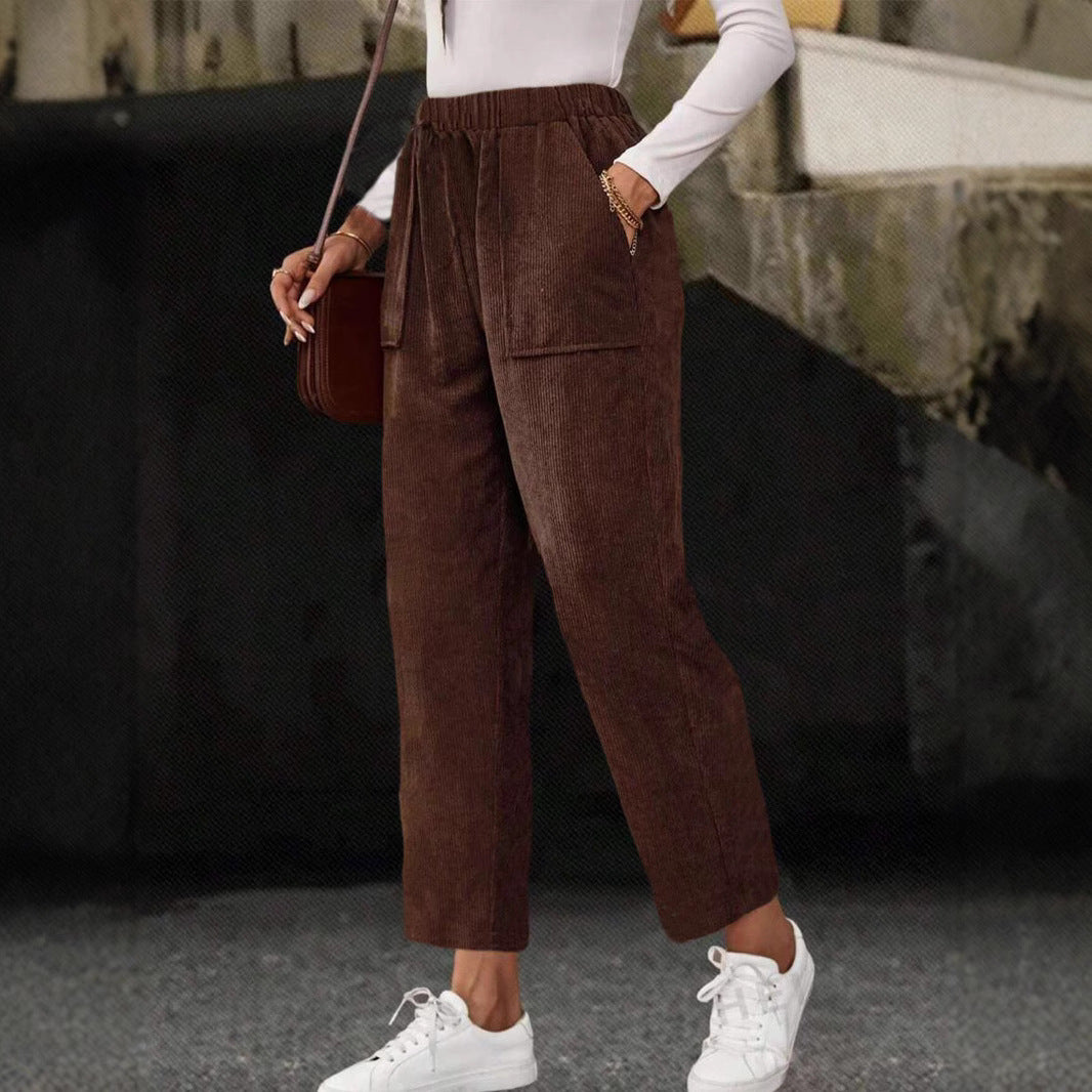 Women's corduroy trousers, straight cut, with pockets