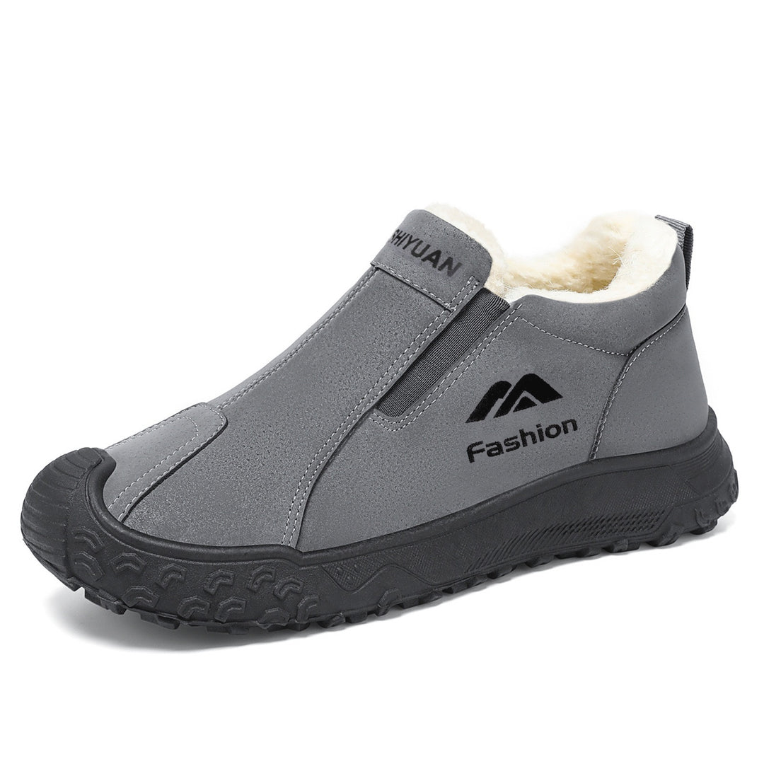 Padded men's winter boots made of suede imitation
