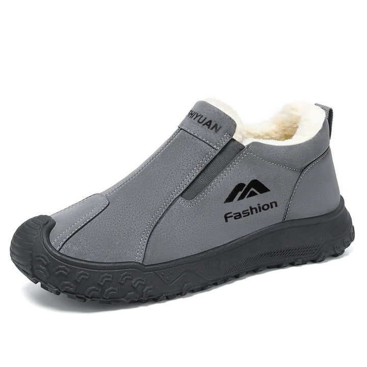 Padded men's winter boots made of suede imitation