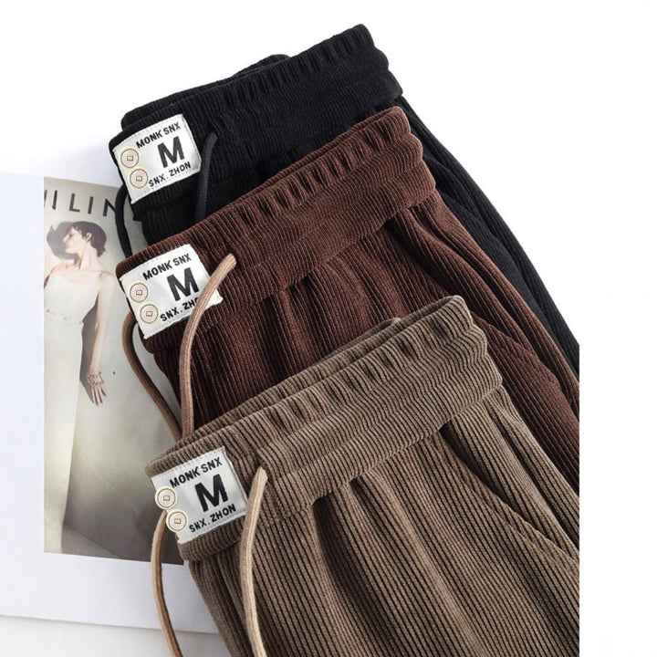 Fleece-lined corduroy pants with a slight flare