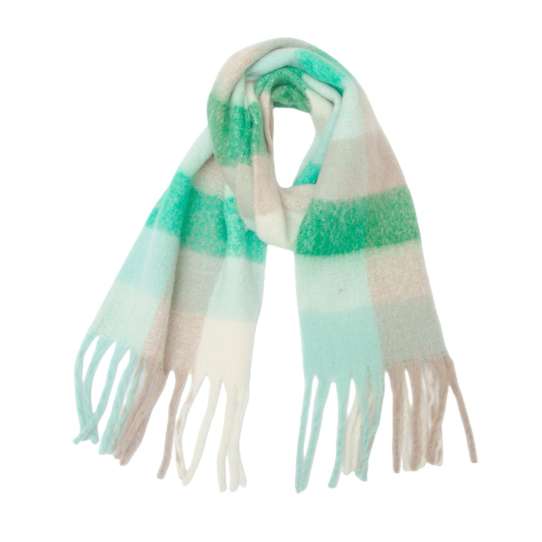 Thick scarf with fringes, checked