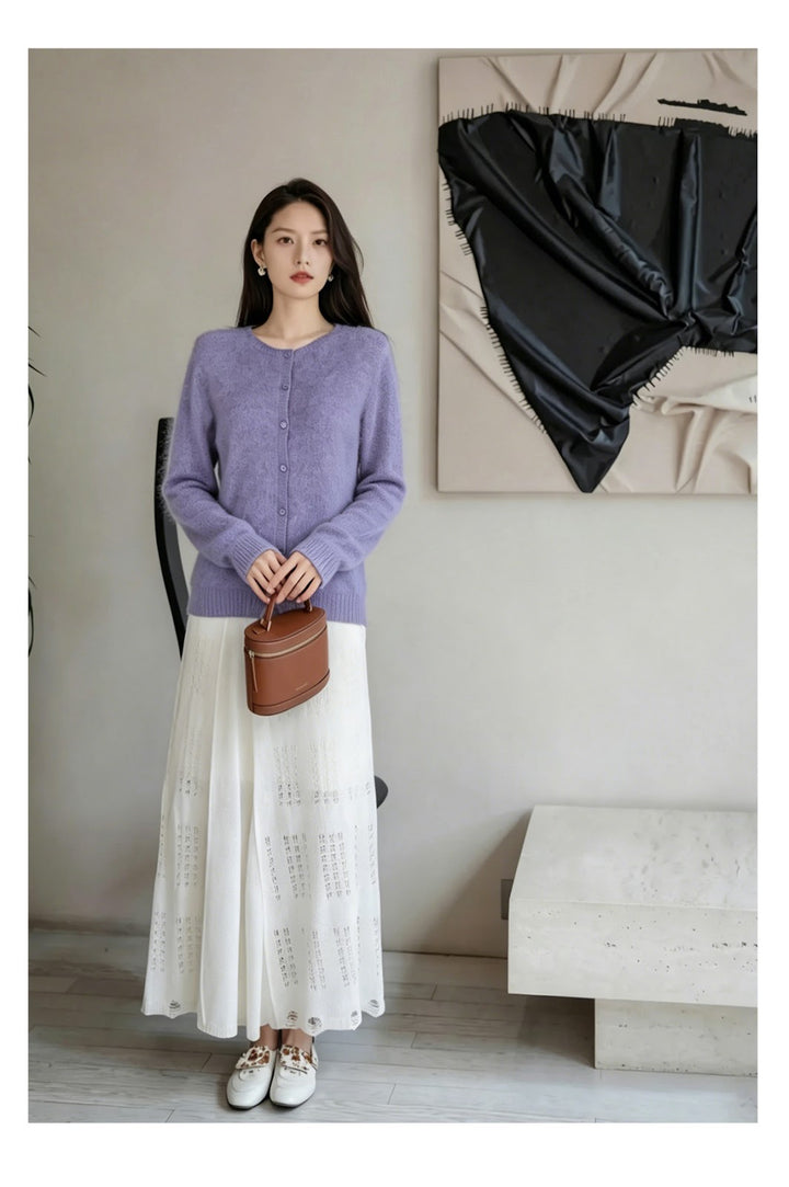 Women's cardigan, round neck, brushed