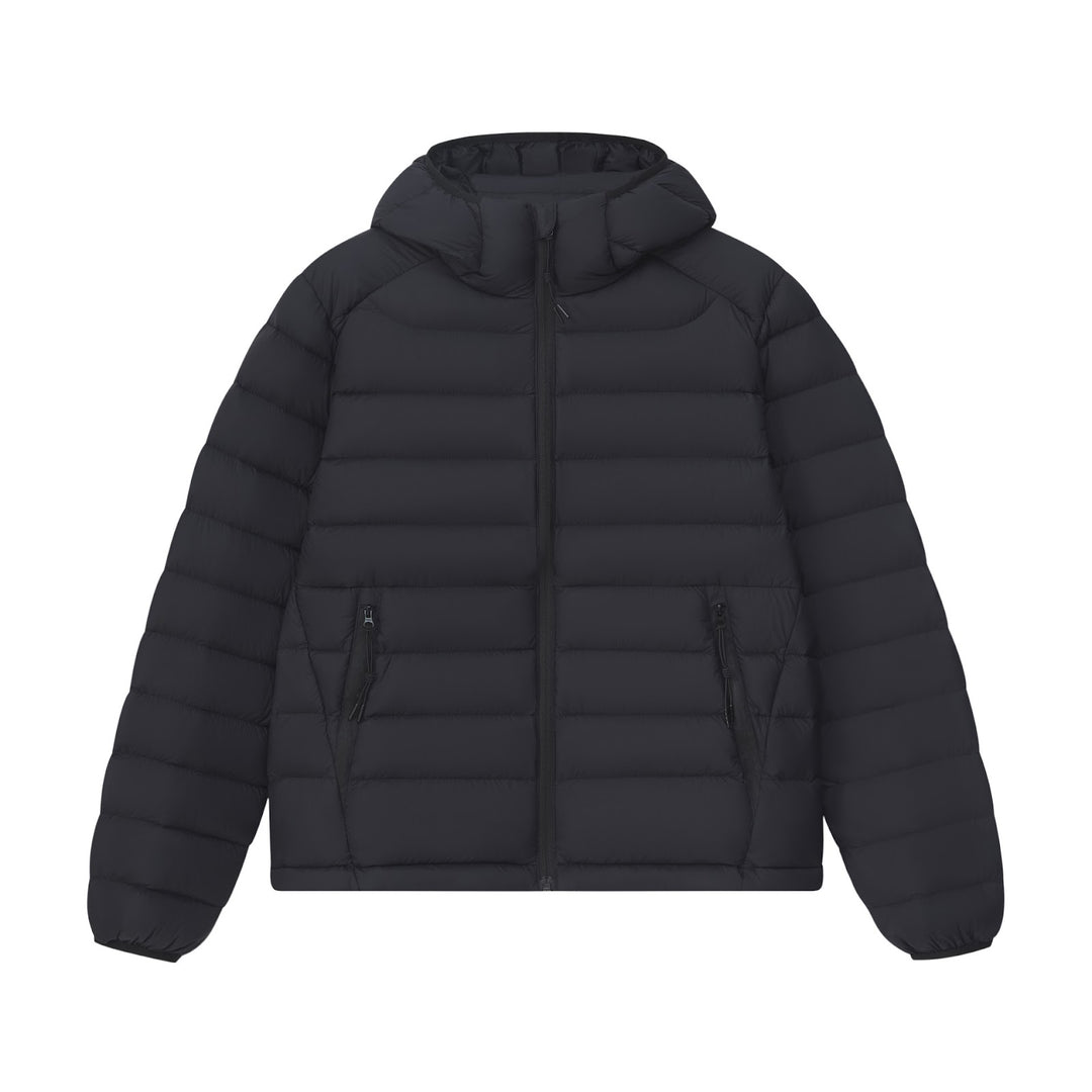 Women's down jacket with hood, quilted, warm