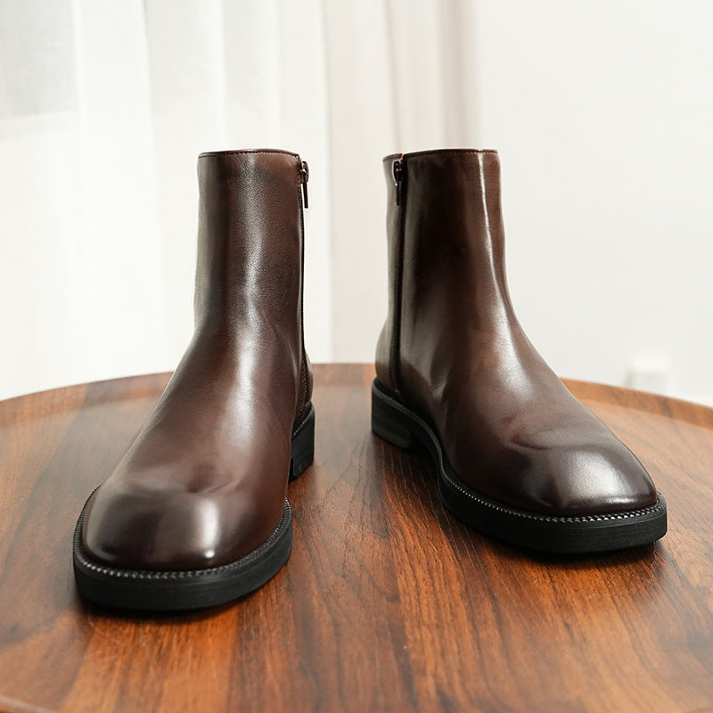 Men's Chelsea boots, cowhide leather, non-slip rubber sole