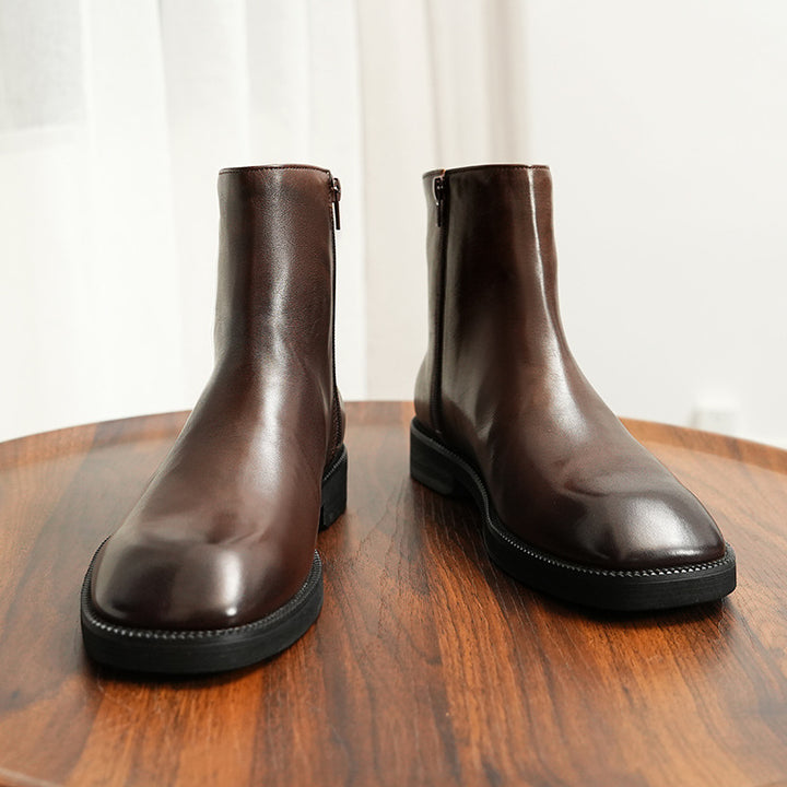 Men's Chelsea boots, cowhide leather, non-slip rubber sole