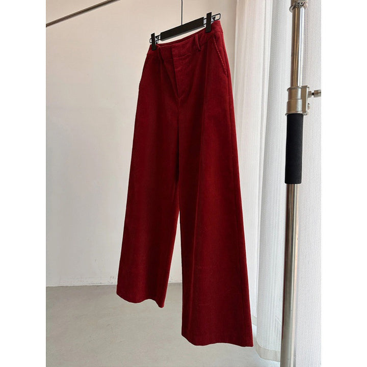 Women's corduroy pants, wide cut, straight fit