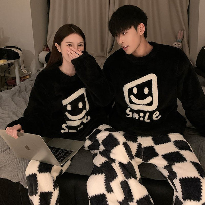Padded flannel loungewear for couples, with zipper