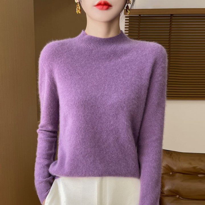 Women's wool sweater with stand-up collar made of 100% wool