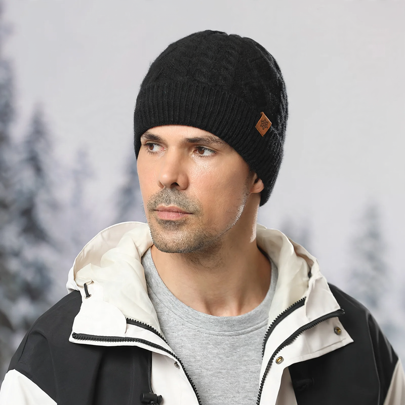Knit set for men: beanie, scarf, and gloves