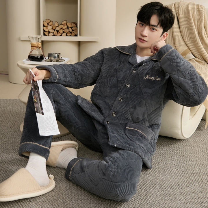 Padded men's pajamas, triple-layered, extra warm
