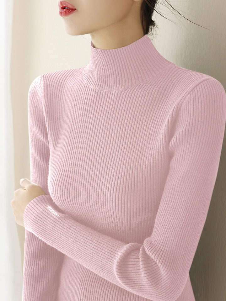 Women's wool knit pullover with half standing collar