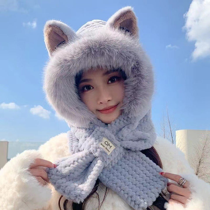 Fleece-lined winter hooded hat with ear protection