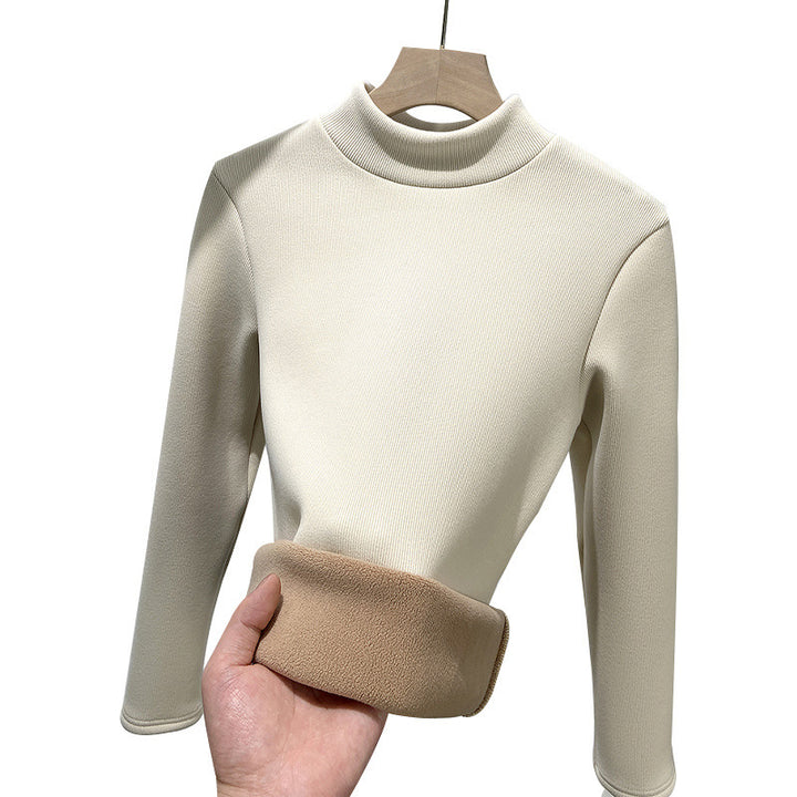 Women's knit shirt with stand-up collar, lined