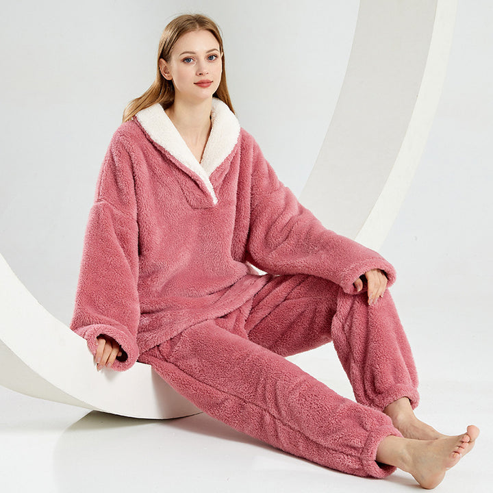 Soft Plush Pajama Set for Couples, Long Sleeve, Winter