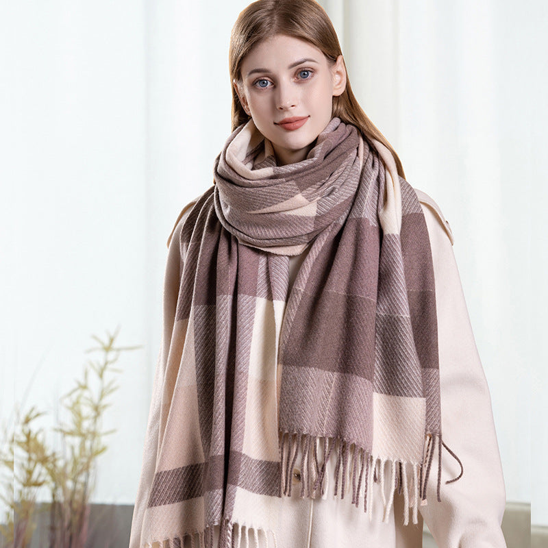 Wool scarf, checked, 200x65cm, long