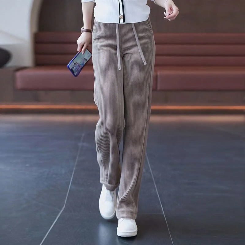 Narrow cord wide pants, lined