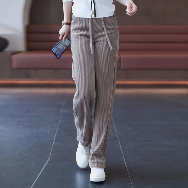 Narrow cord wide pants, lined