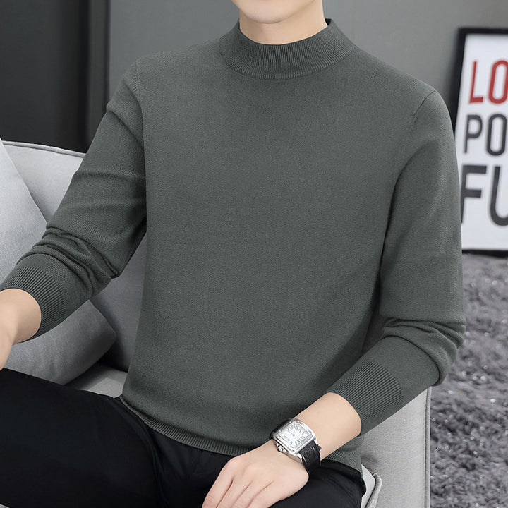 Men's knitted pullover with stand-up collar, lined