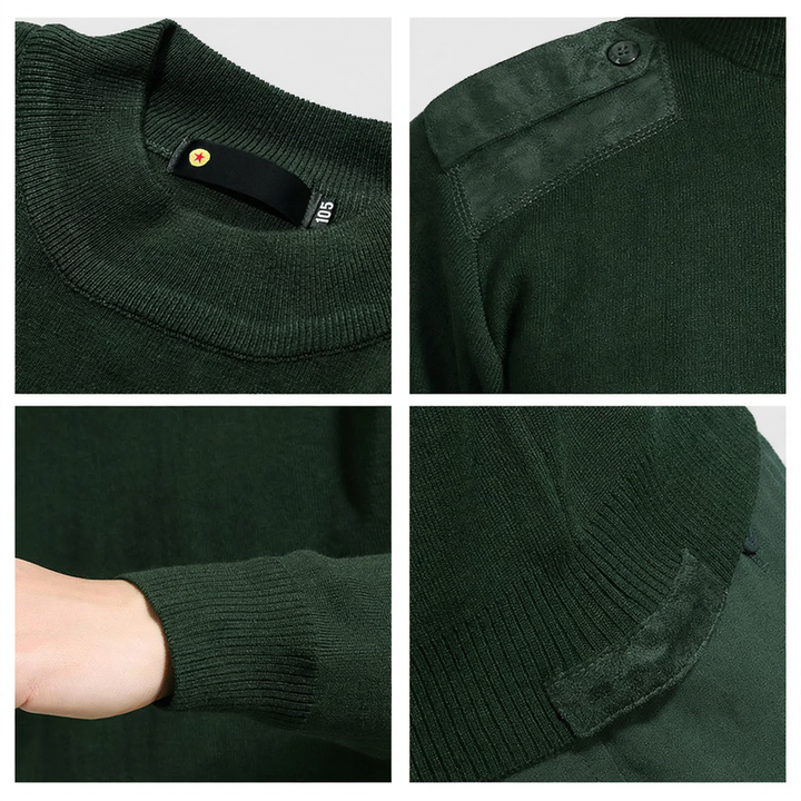 Men's wool pullover, V-neck, military style