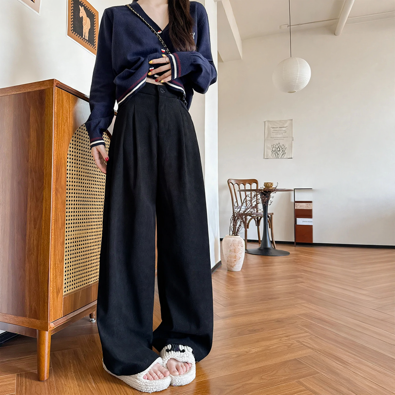 Women's corduroy trousers with wide legs and straight cut