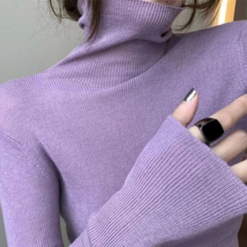 Narrow cut turtleneck knit sweater