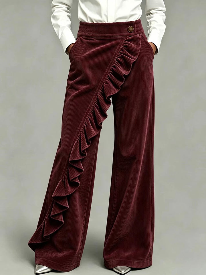 Women's corduroy pants with flared leg and high waistband