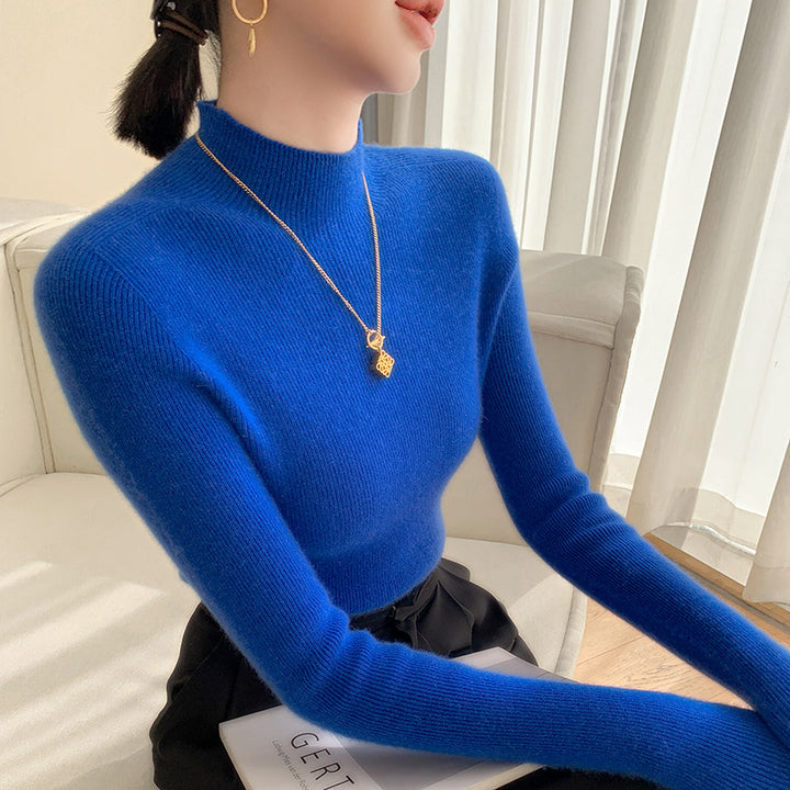 Ladies Cashmere Long Sleeve Shirt with Stand Collar