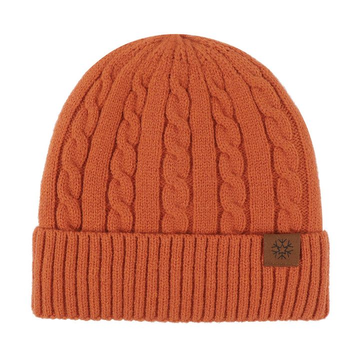 Fleece-lined knitted beanie with cuff, winter