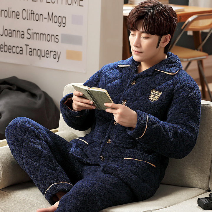 Men's pajamas, triple-layered quilted, warming