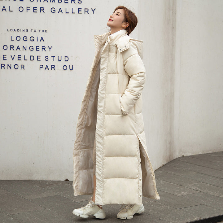Long women's winter jacket with hood, lined