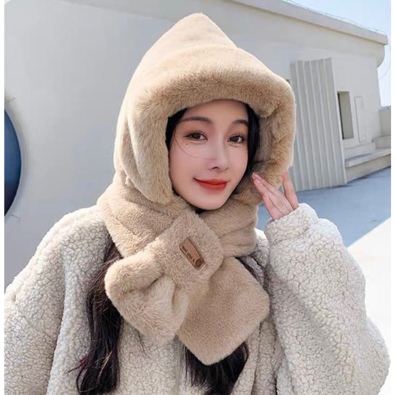 Padded hooded cap with integrated scarf