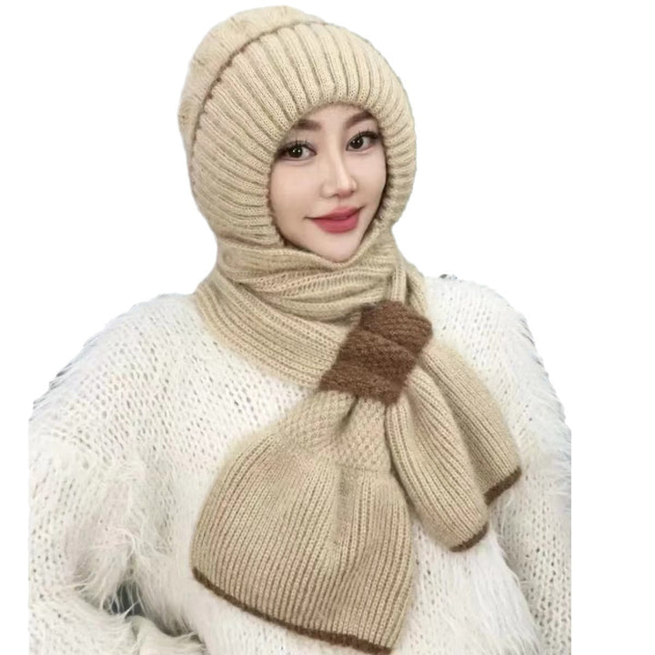 Knit hat and scarf set, lined, winter