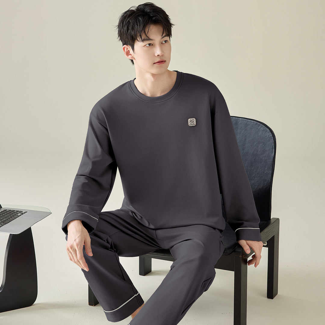 Plain cotton pajamas for men, long