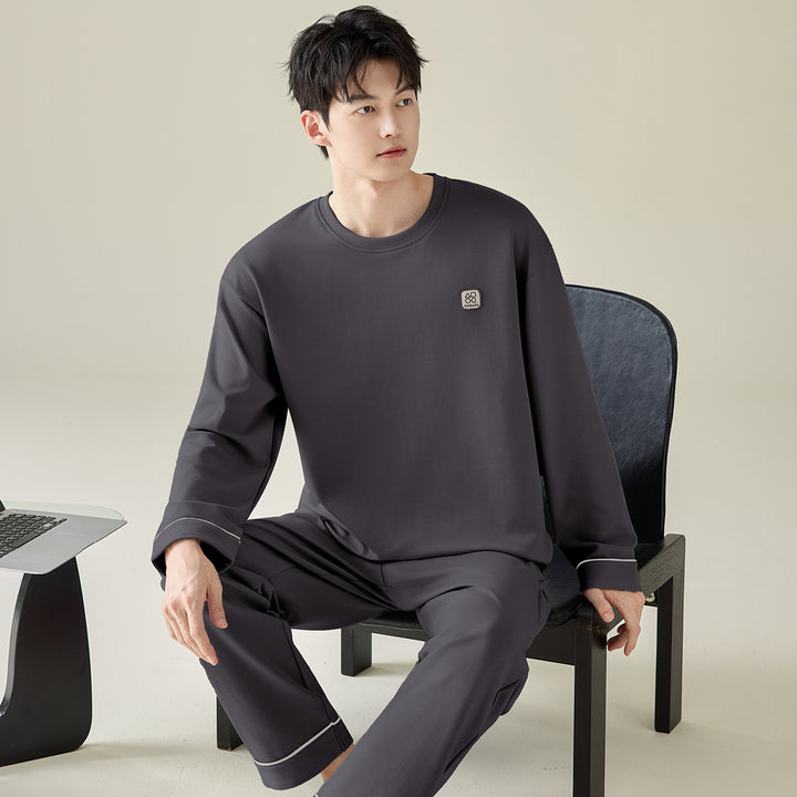 Plain cotton pajamas for men, long