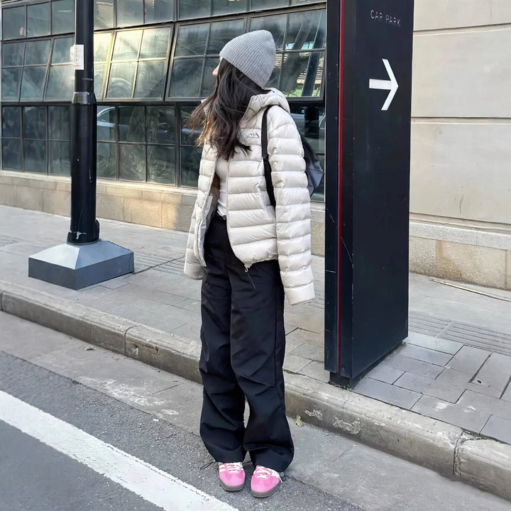 Light women's down jacket with hood