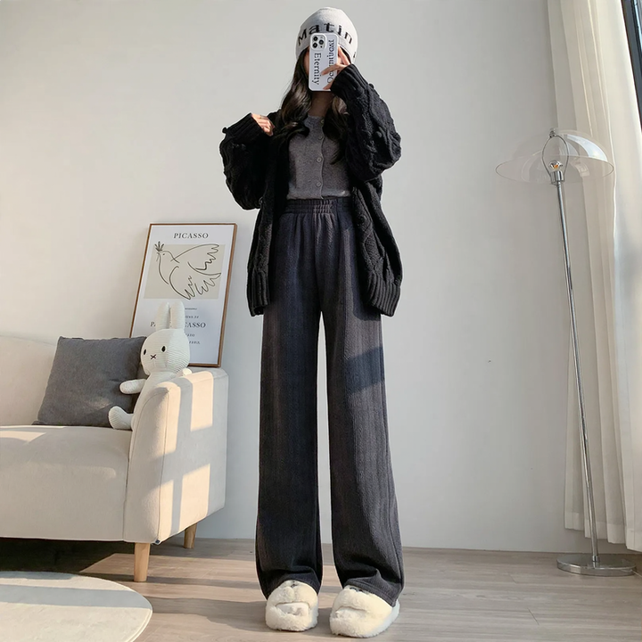 Chenille wide leg trousers for women, straight cut, autumn/winter