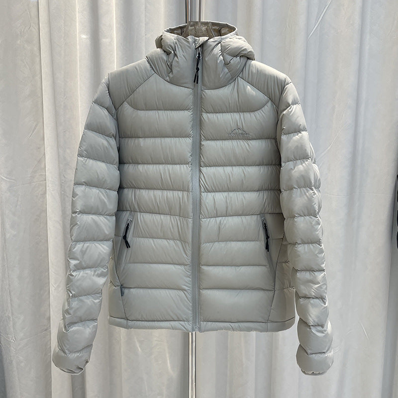 Light down jacket with hood, white duck down filling