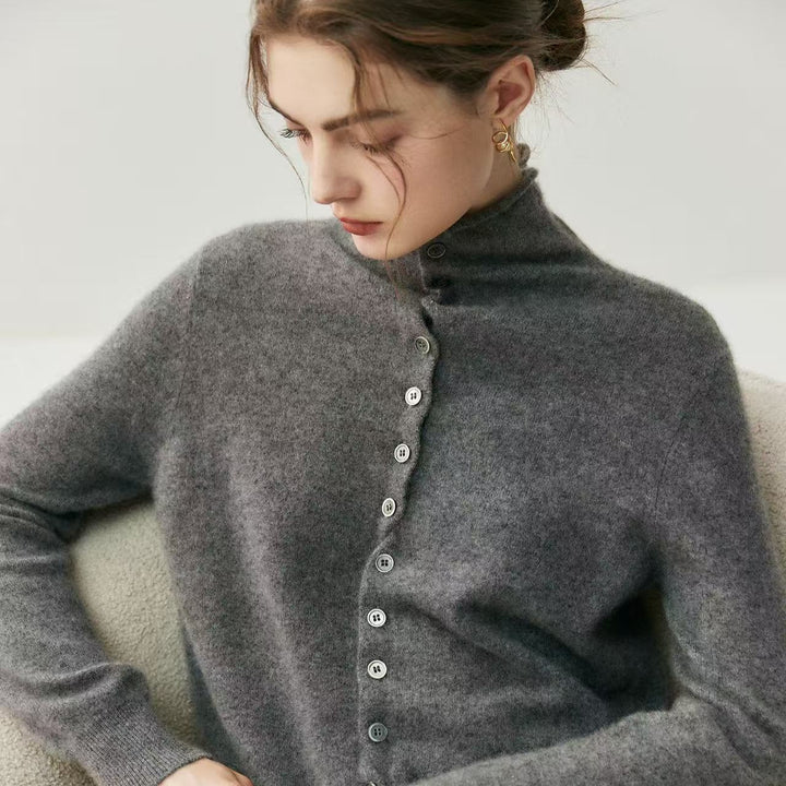 Women's cardigan with roll neck, reversible
