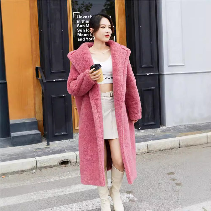 Teddy-Coat, mid-length, Color: Raspberry Pink