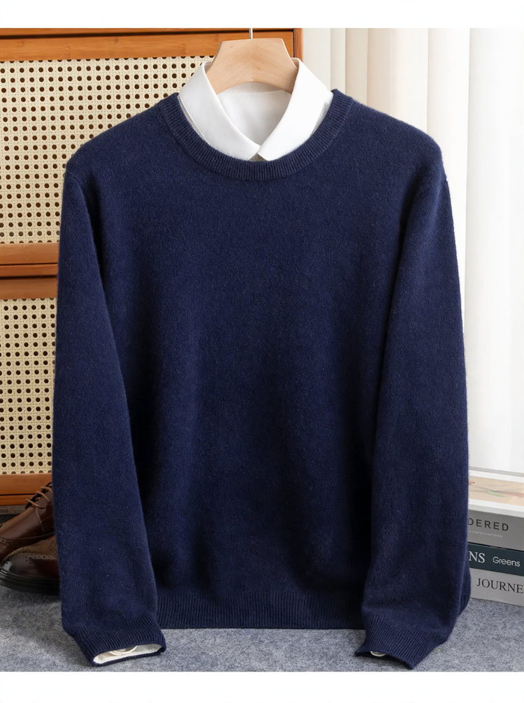 Men's wool pullover, crew neck, loose fit, 100% wool
