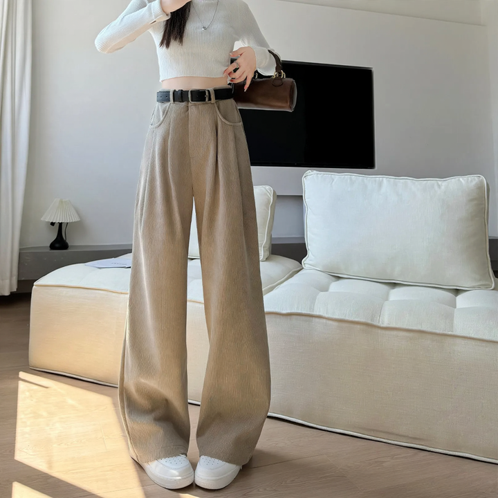 Women's corduroy trousers, wide cut, high waisted