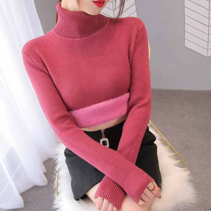 Women’s turtleneck sweater, lined, geometric pattern