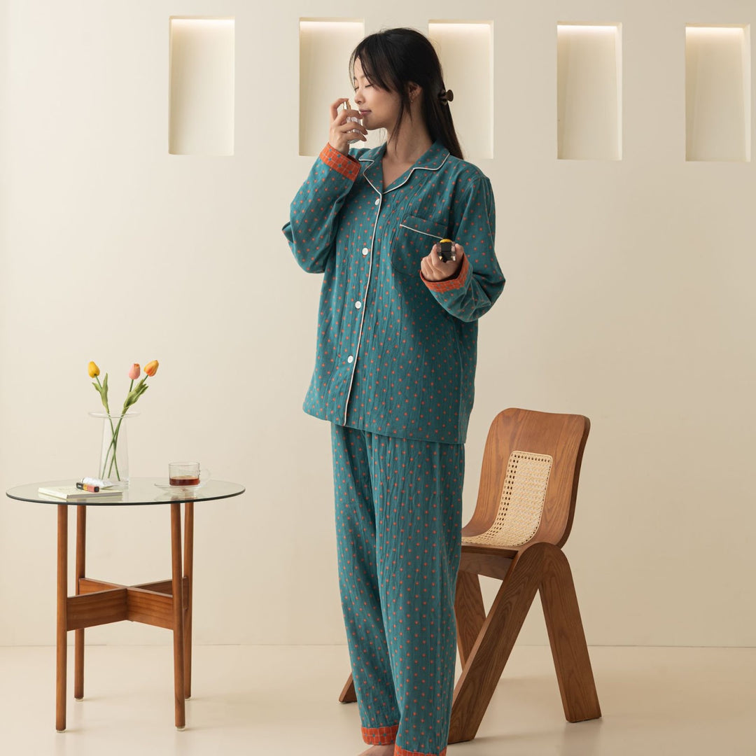 Cotton pajamas, double gauze, long sleeves, unisex