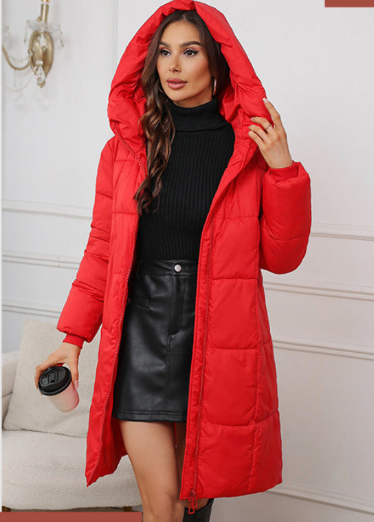 Long, padded winter jacket for women, knee-length