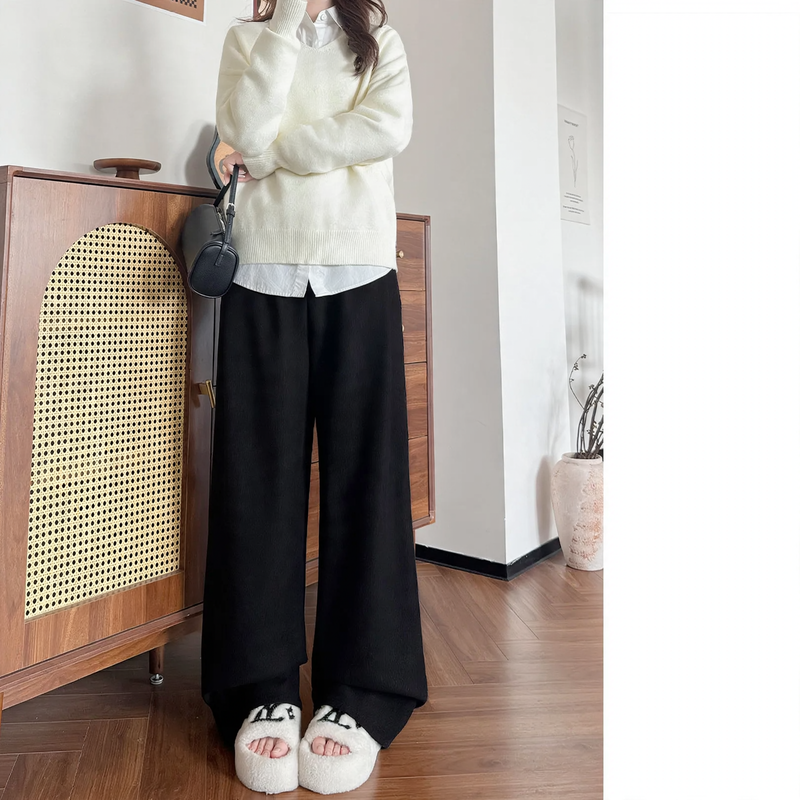 Ladies cord trousers, padded, straight cut, high waist