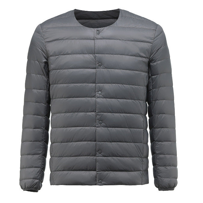 Light men's down jacket, convertible collar