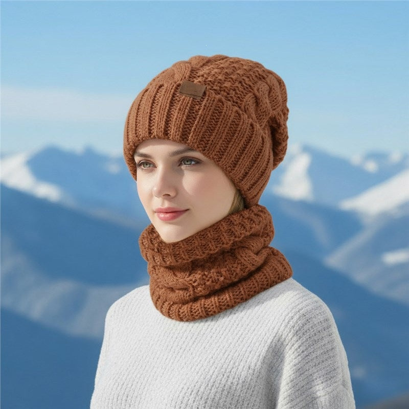 Knitted hat and scarf set with ear protection