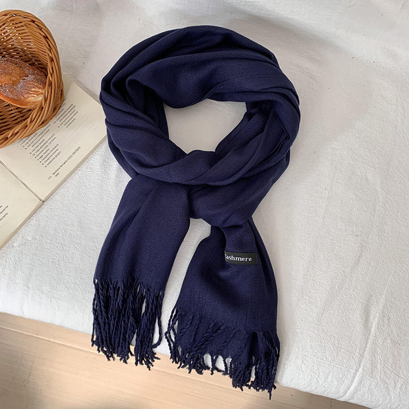 Solid color scarf with fringes, warming